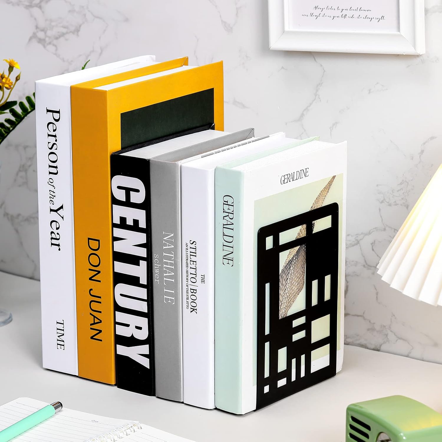 Zonon 3 Pairs Black Metal Bookends for Shelves Heavy Duty Decorative Tree Book Holder Non Slip Leaf Bookends Geometrical Art Design Book Stopper for Divider Holder Home Office - Image 2